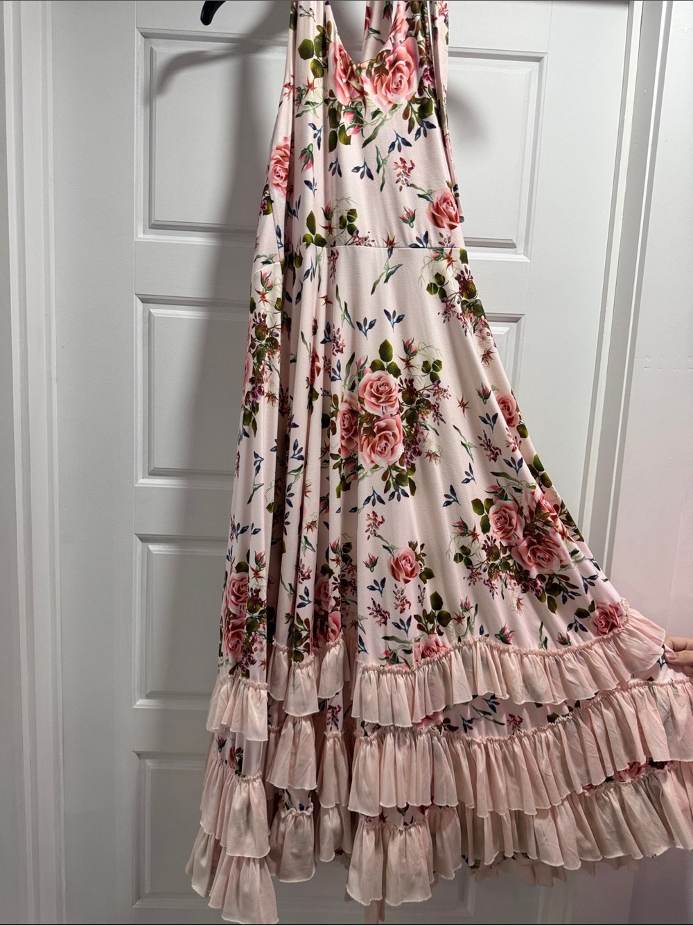 Girls Floral Pink Ruffle Maxi Dress